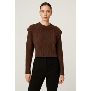 Babaton Seek Sweater Aritzia Chocolate Brown Jumper XS Merino Wool Cable Knit